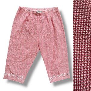 Vintage Red White Gingham Embroidered Cropped Pants Women’s Plus Size 2X Spring